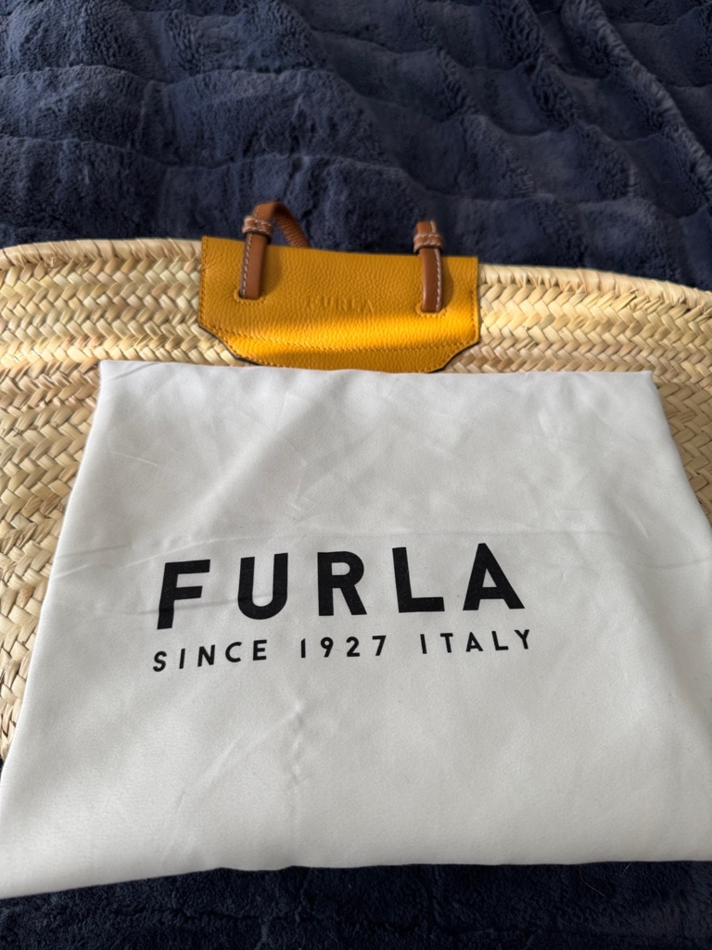 Furla Yellow Woven Tote with Tan Leather Handles - Picture 12 of 12